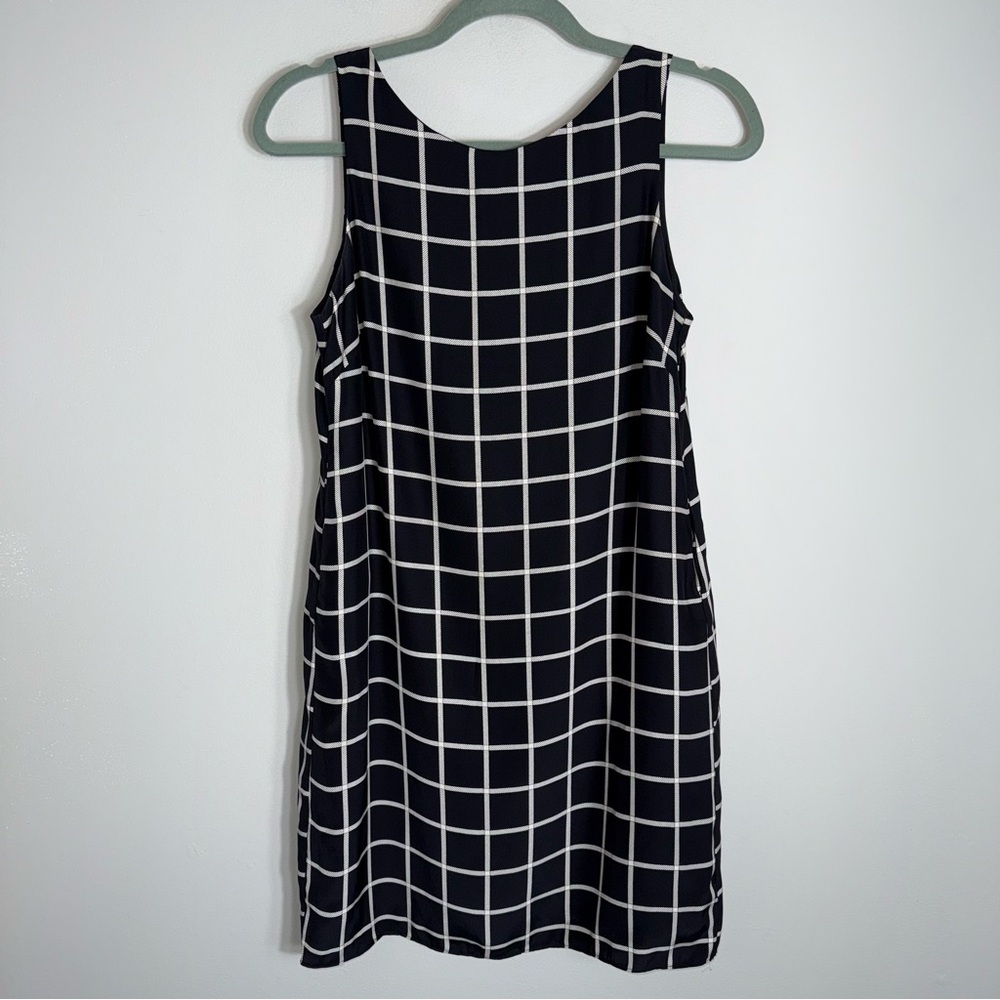 Alice & Trixie Sleeveless Silk Dress-Black Ivory Windowpane-Pockets-Size Small